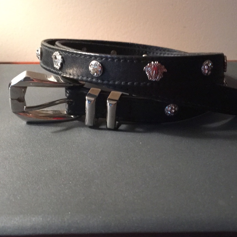 Gianni Versace belt, made in Italy, used,black, some missing stones
